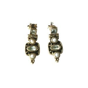 Princes & Marquise Cut Blue Topaz & Pearl Dangle Earrings Sterling Silver 925